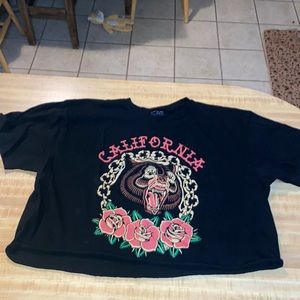 California bear cropped tee hand cut size XL LCM International